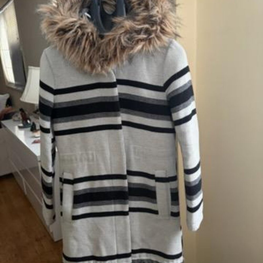 BB Dakota Weslan Black and Ivory Striped Coat